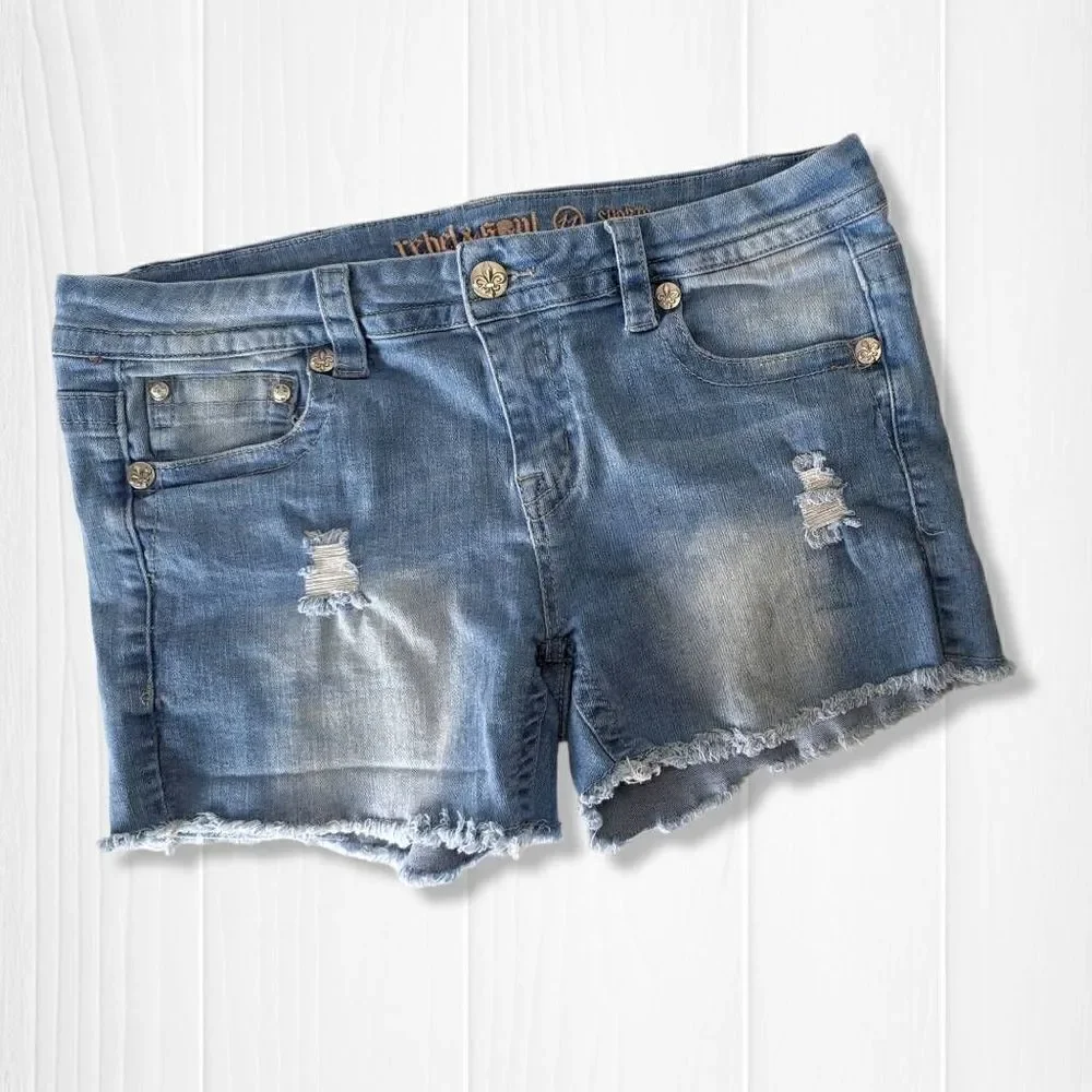 Rebel & Soul Women Jean Shorts Distressed Blue Wash Size 11